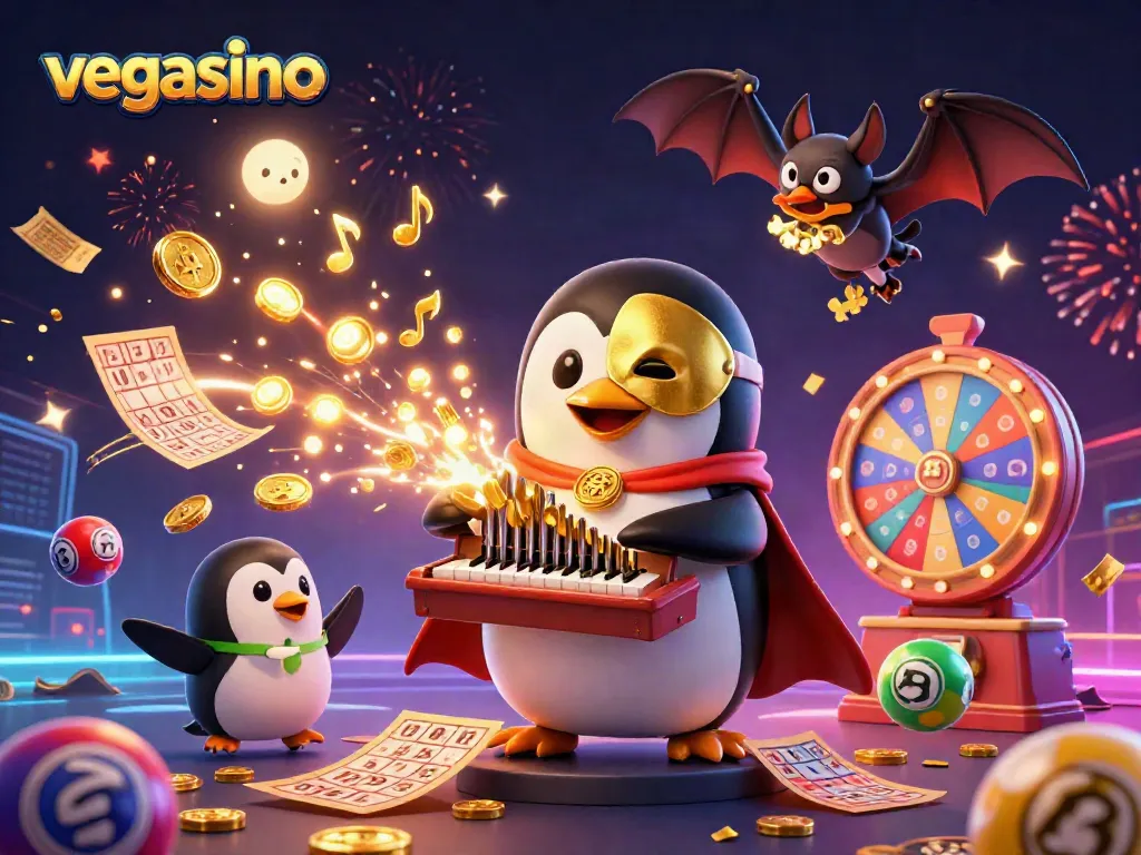 Experience the excitement of vegasino with playful characters in a dynamic casino scene.