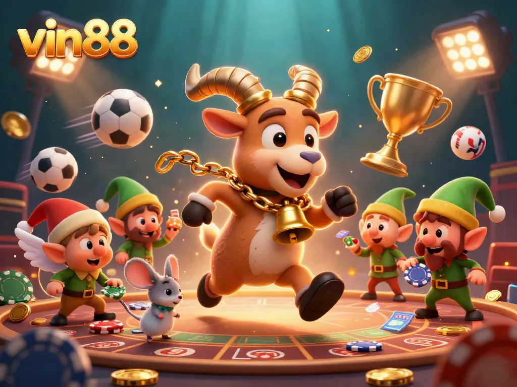 Experience thrilling gaming action with vin88 in a vibrant holiday-horror casino scene featuring dynamic characters.