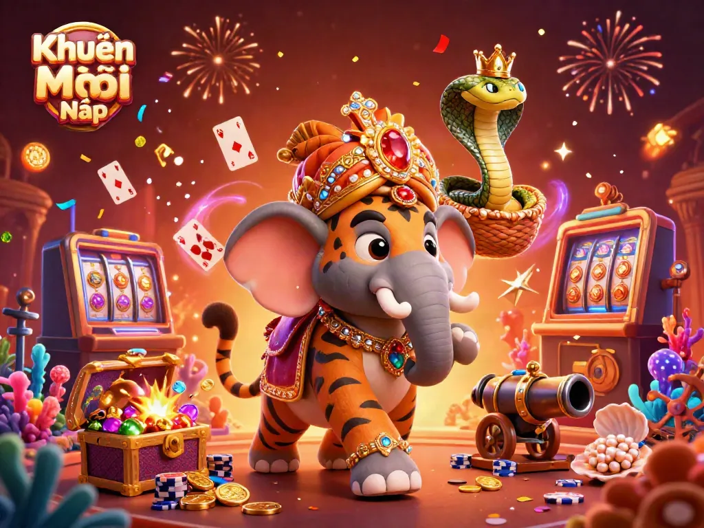 Experience exciting Khuyến Mãi Nạp offers in this vibrant casino illustration featuring dynamic characters and casino elements.