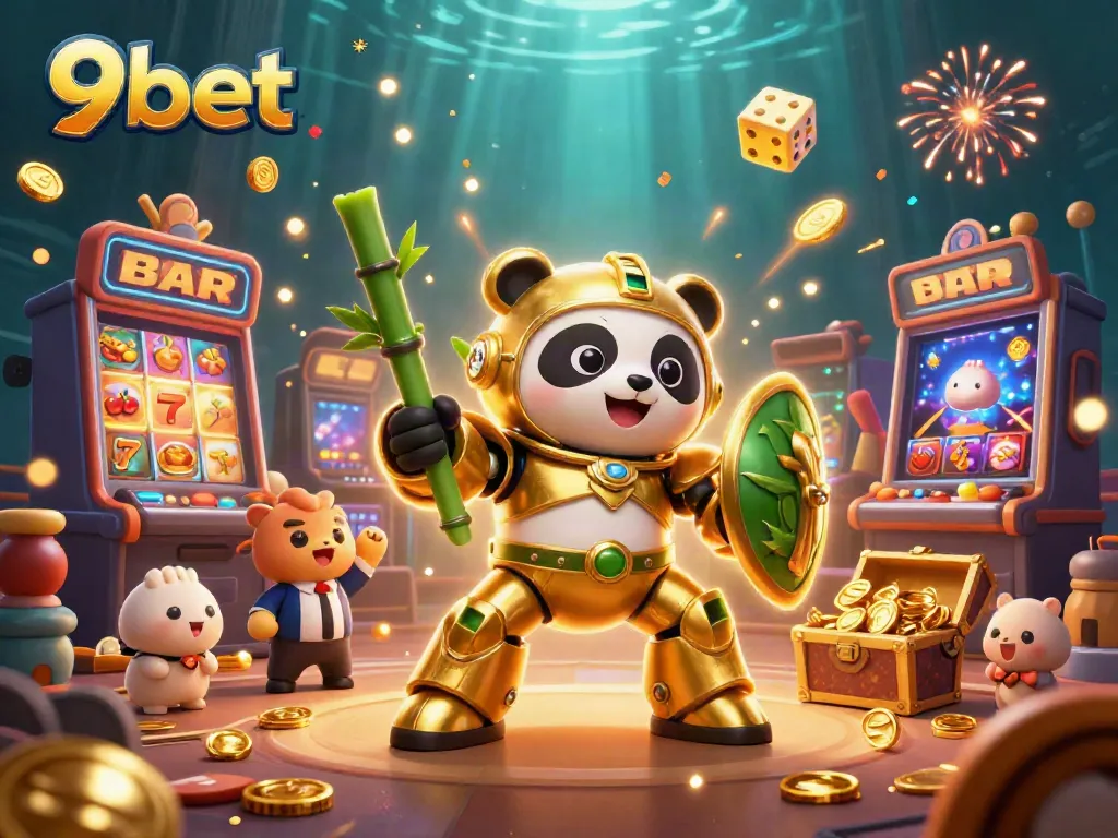 Experience thrilling gambling adventures with 9bet's vibrant casino scene featuring a mech-suit panda.
