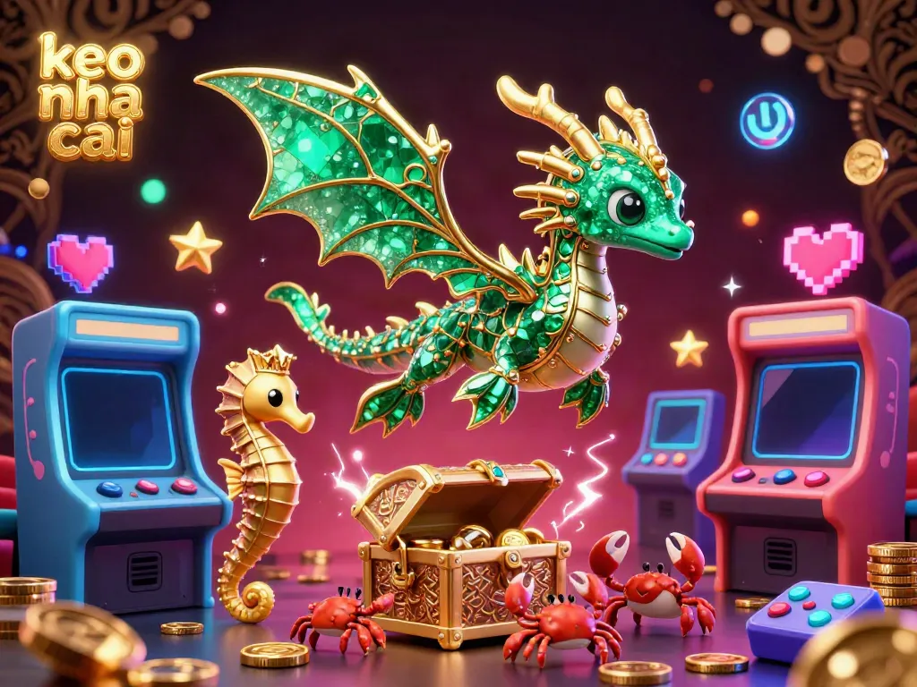 Engaging scene showcasing keo nha cai with a majestic sea dragon and arcade-themed casino elements.