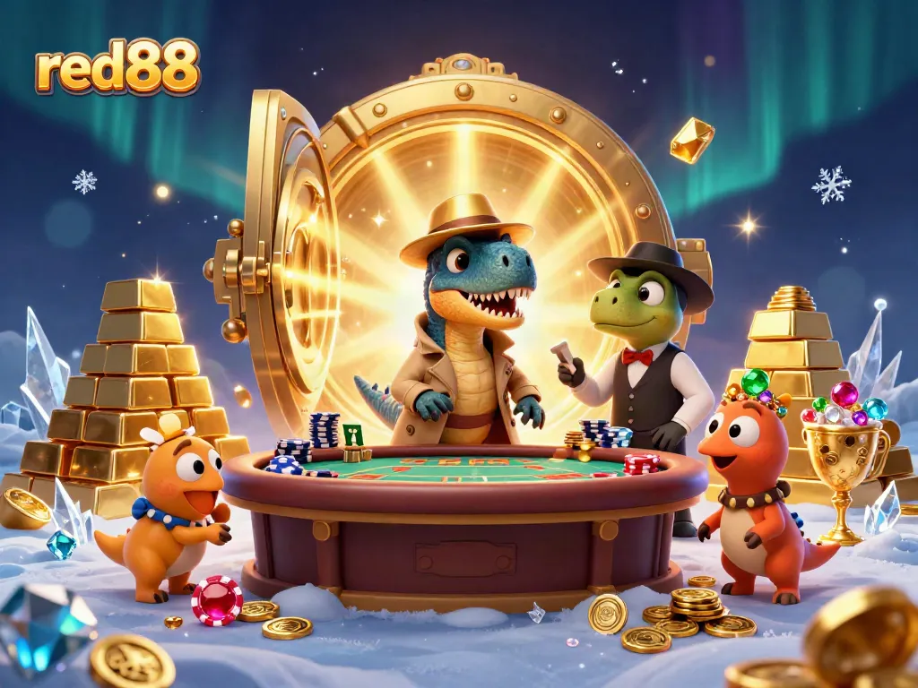 Experience thrilling blackjack action at red88 with a playful velociraptor and a suspicious stegosaurus pit boss.