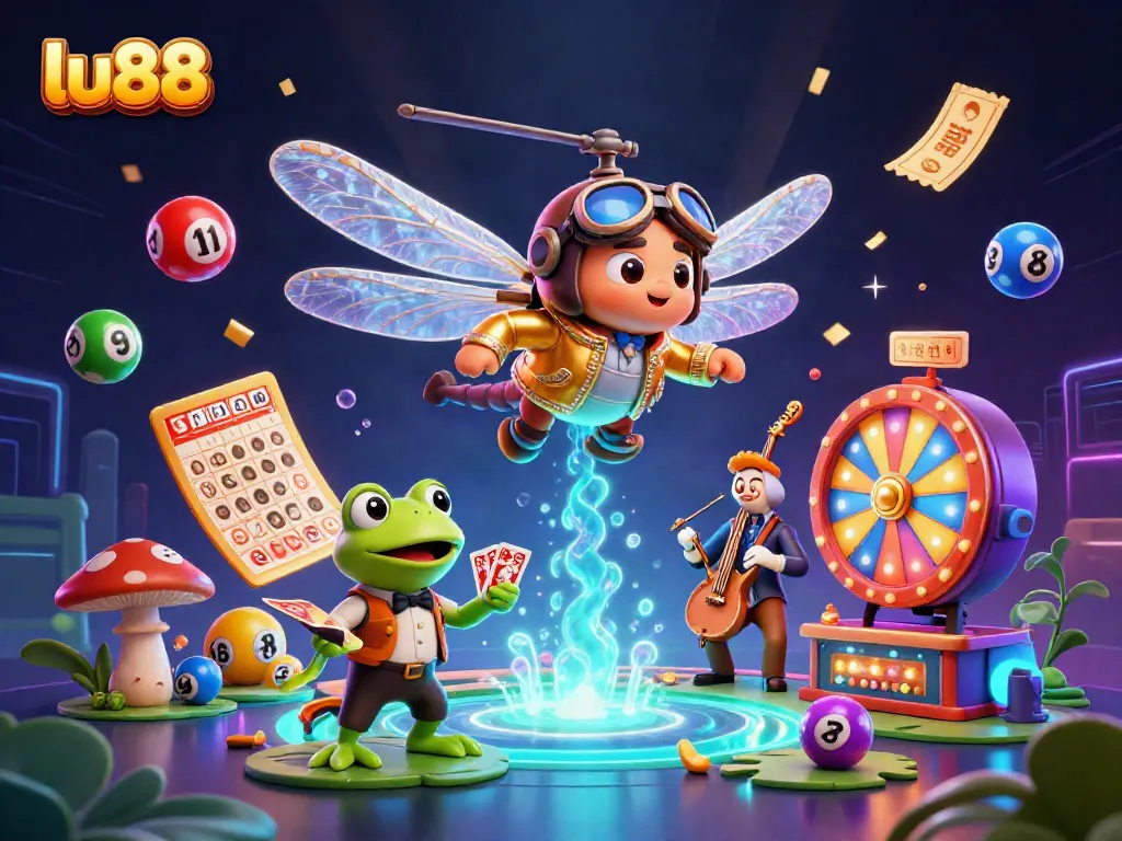 Experience exciting gaming actions at LU88 with vibrant characters and dynamic casino elements.